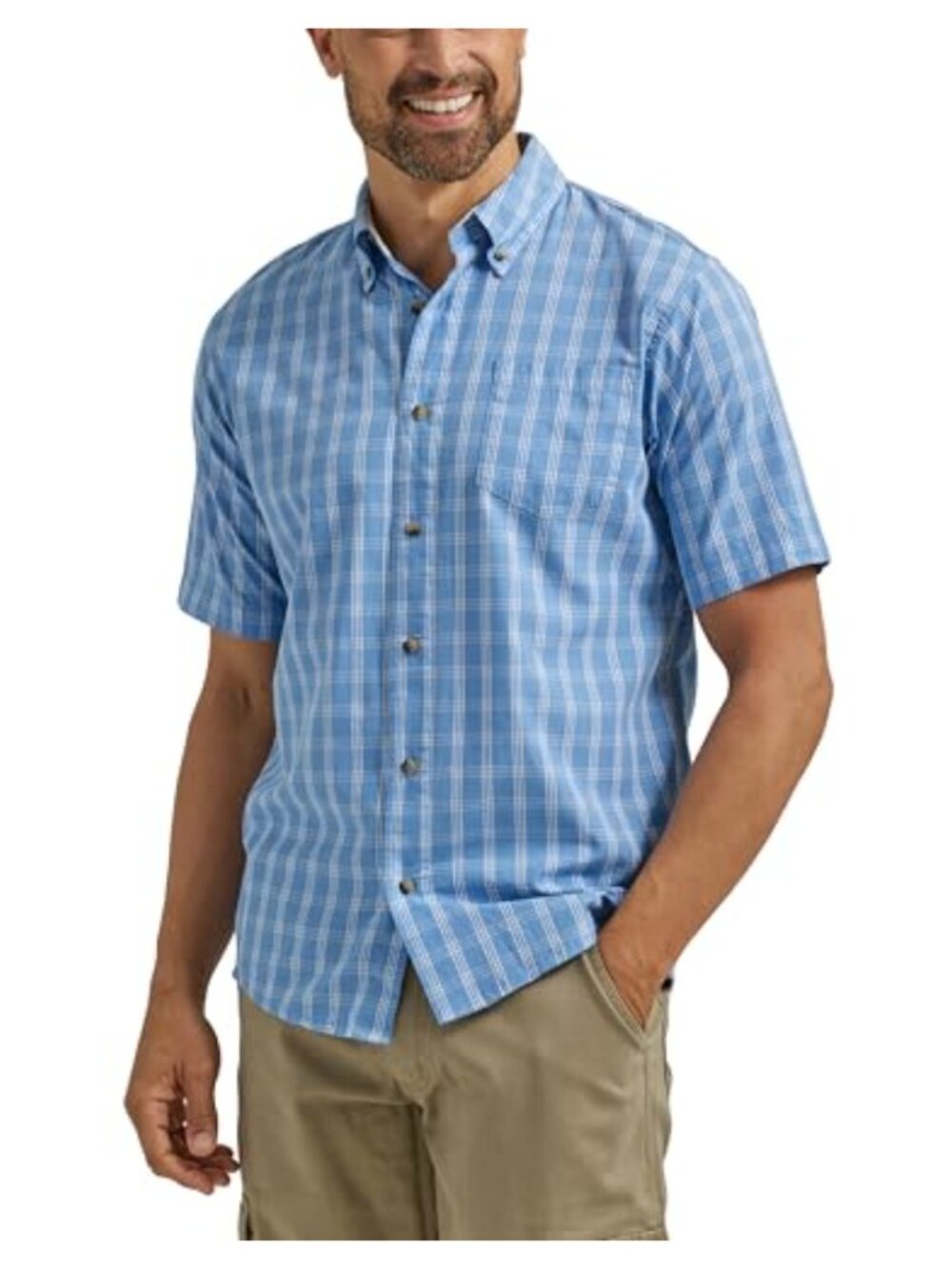Mens Classic Fit Short Sleeve Plaid Button Down Shirt